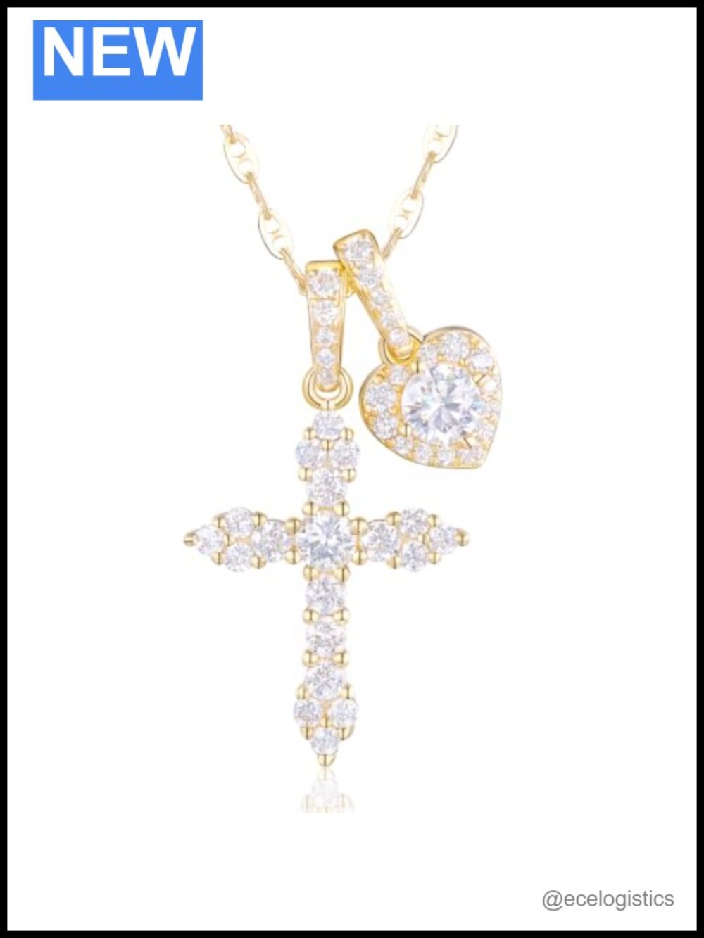 14K Gold Vermeil Moissanite Cross Heart Pendant Necklace Women
